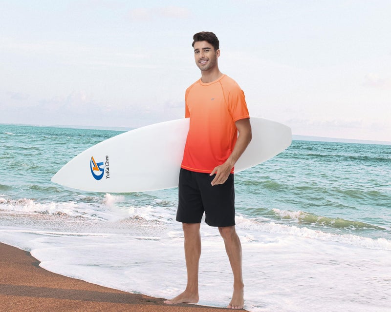 Satankud Rash Guard for Men UPF 50+ Swim Shirt Short Sleeve Sun Shirts Beach Swimwear Fishing Hiking Workout Tee (Orange Gradient Red,Small) - Image 5